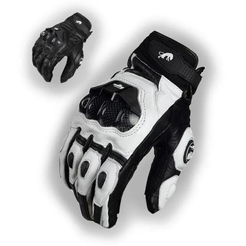 Genuine Leather Motorcycle Racing Gloves – Black & White Road Riding Gloves
