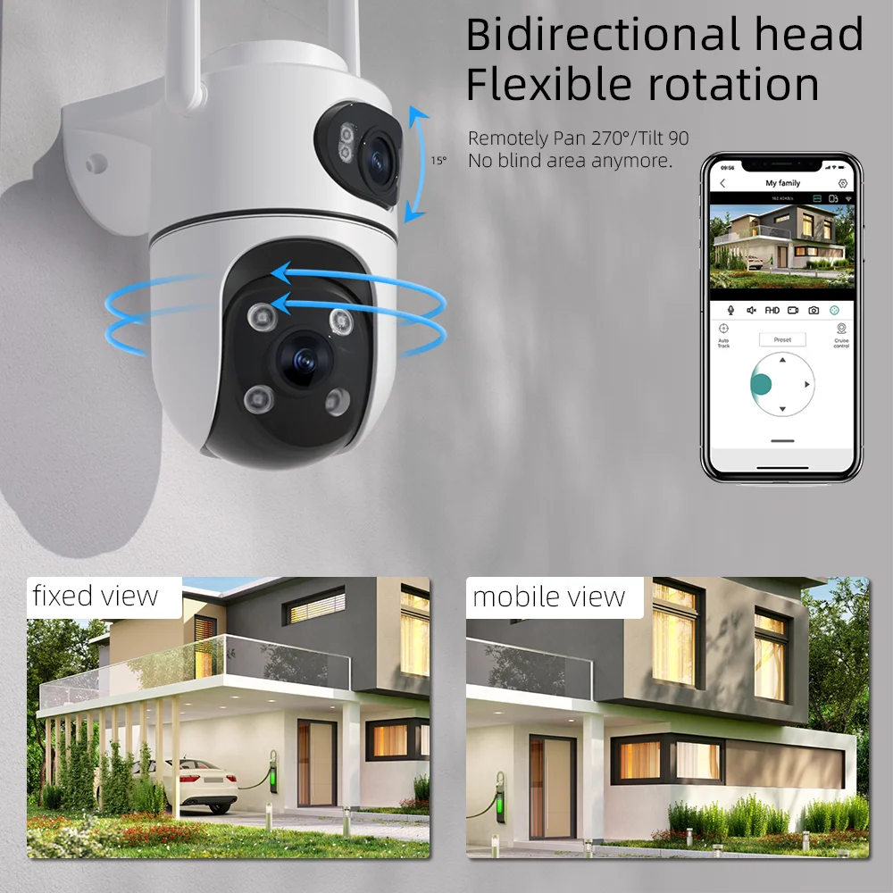 Wholesale Dual Lens 6MP CMOS Smart Outdoor WiFi Security Camera 360 Two Way Audio Night Vision IP66 Waterproof H.265 PTZ