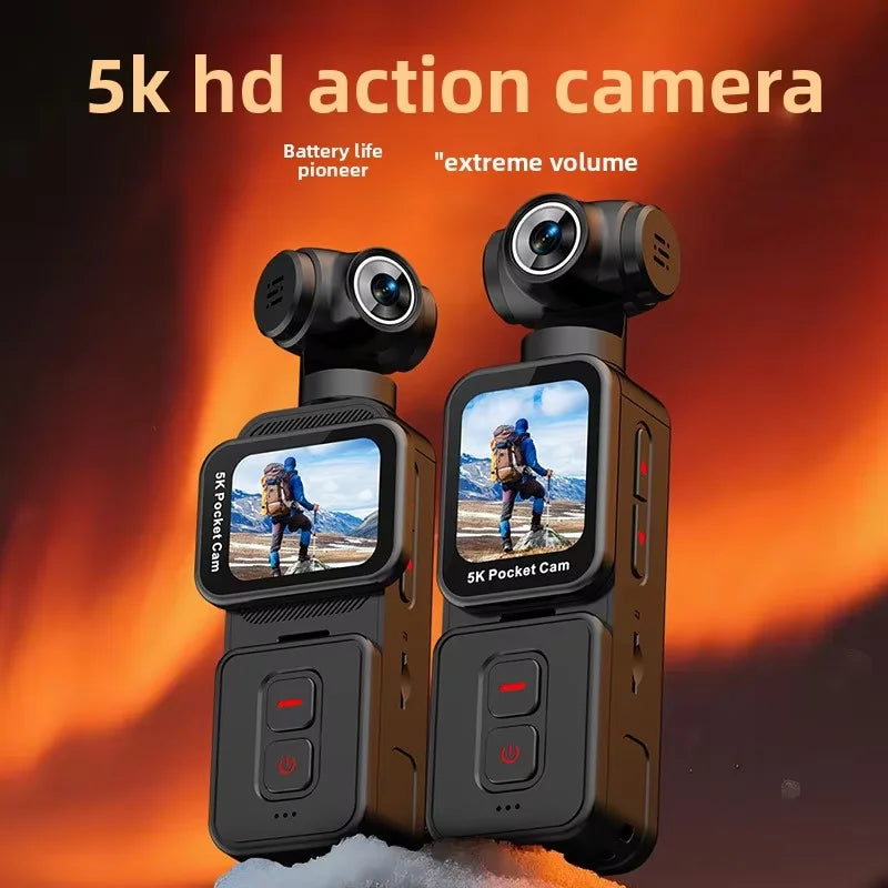 5K HD Pocket Gimbal Sports Camera Handheld Touch Screen 1.69" Outdoor Riding Anti-Shake Vlog TF Card 90/270 Rotation