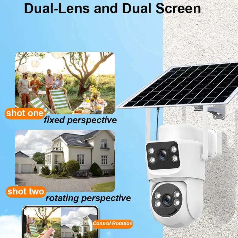 Dual-lens outdoor wireless wifi solar cctv camera 4g sim card ptz 5K UHD home surveillance night vision security camera system