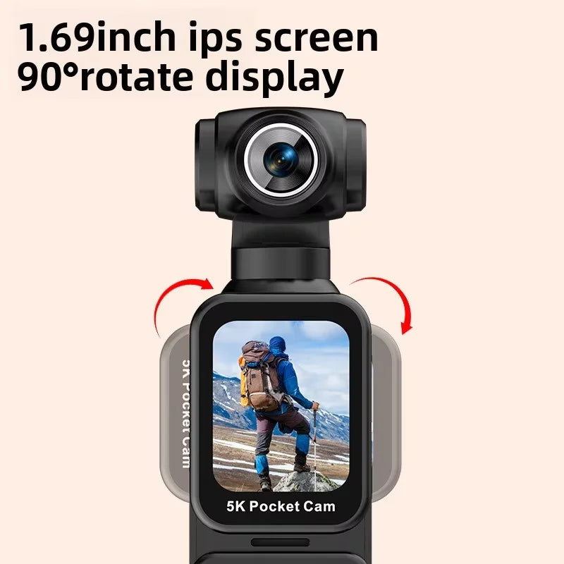 K28 5K Body Camera Microphone 5K/15FPS 4K/60FPS 270° Rotating Lens EIS Stabilization External Mic Support Clip/Strap