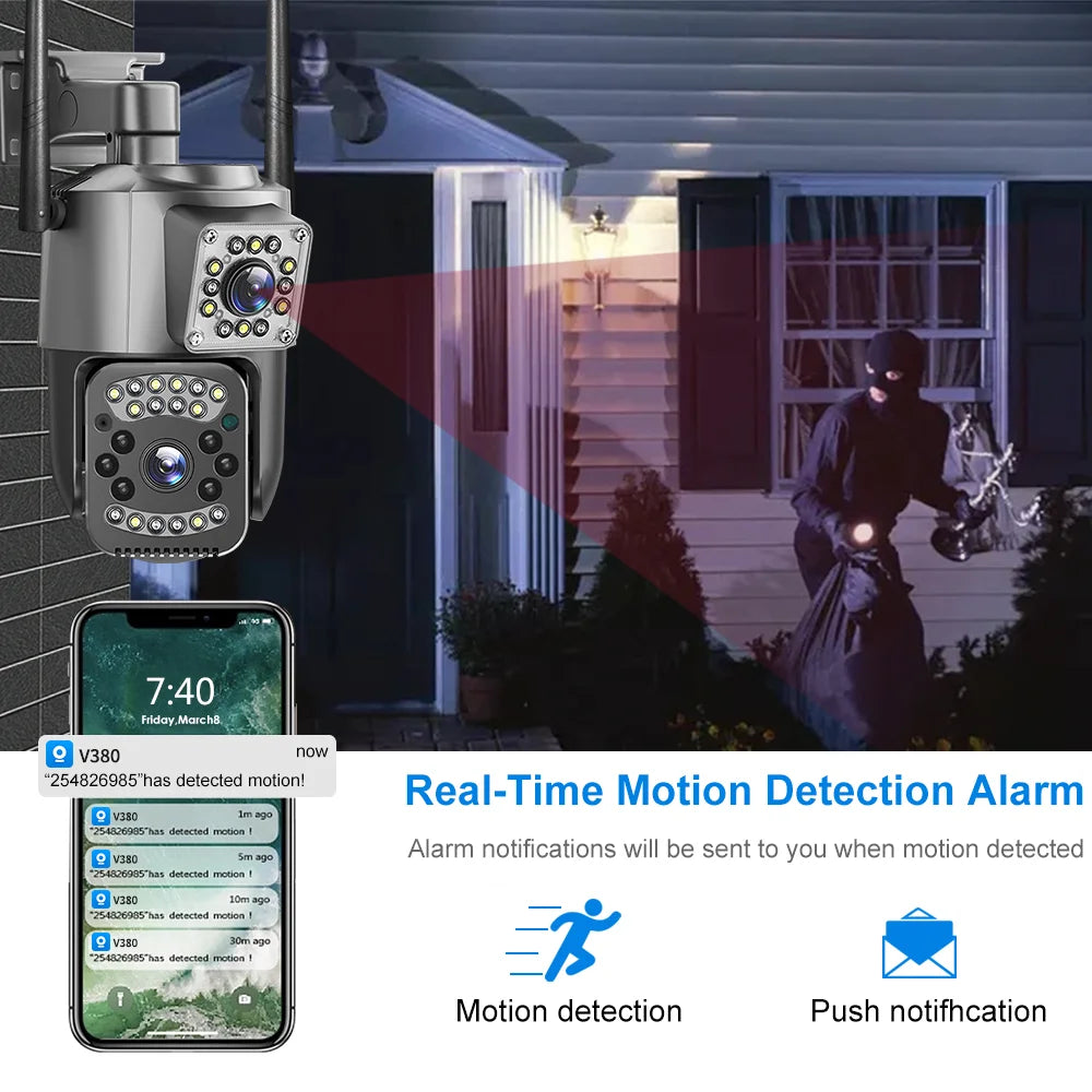 Smart Home Wireless WiFi Dual Lens Indoor Outdoor Security Camera 4MP V380 Pro WiFi IP PTZ Bullet CCTV Network Camera