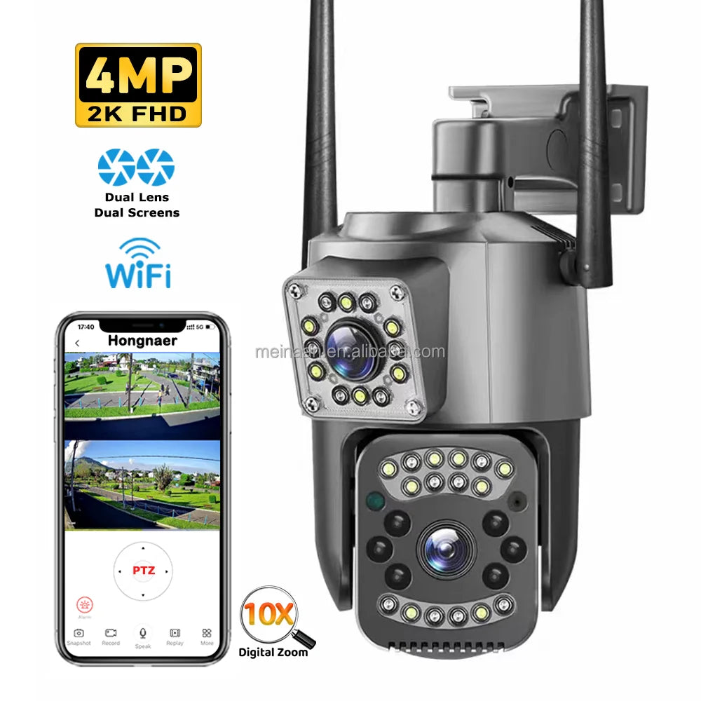Smart Home Wireless WiFi Dual Lens Indoor Outdoor Security Camera 4MP V380 Pro WiFi IP PTZ Bullet CCTV Network Camera