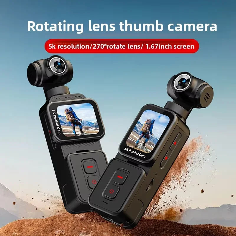 5K HD Pocket Gimbal Sports Camera Handheld Touch Screen 1.69" Outdoor Riding Anti-Shake Vlog TF Card 90/270 Rotation