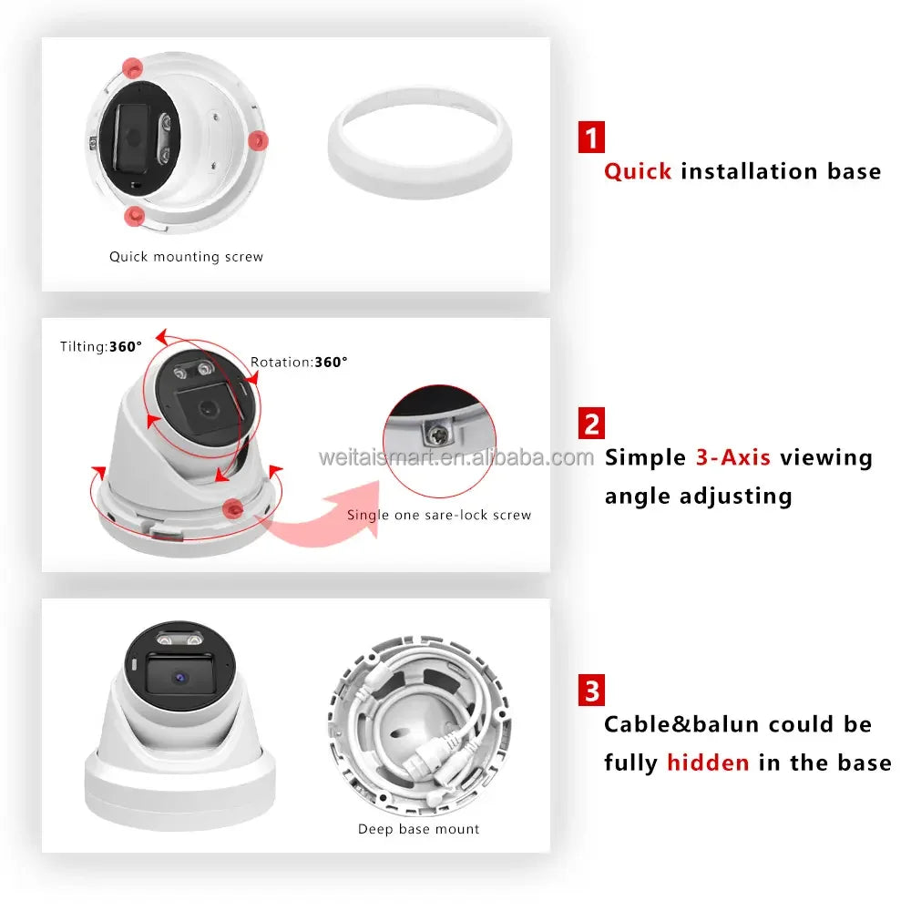 5MP 8MP CCTV Security Camera POE Mini Turret Network Dome Camera Full Color Night Vision CMOS Sensor Mic NVR Data Storage