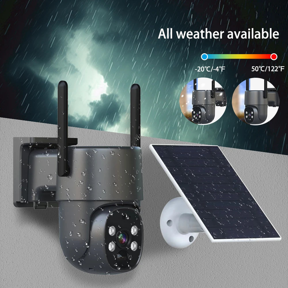 Wireless Security Camera with 3W Solar Panel and 3Pcs 18650 Lithium Battery Power Support Cloud and TF Card Local Storage