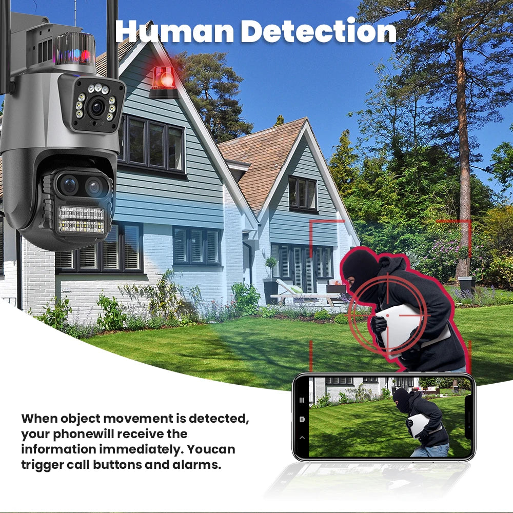 OEM ICSee Wireless WiFi CCTV PTZ IP Security Camera with 3 Lenses 2 Screens and 8X Hybrid Zoom for Home Outdoor Monitor