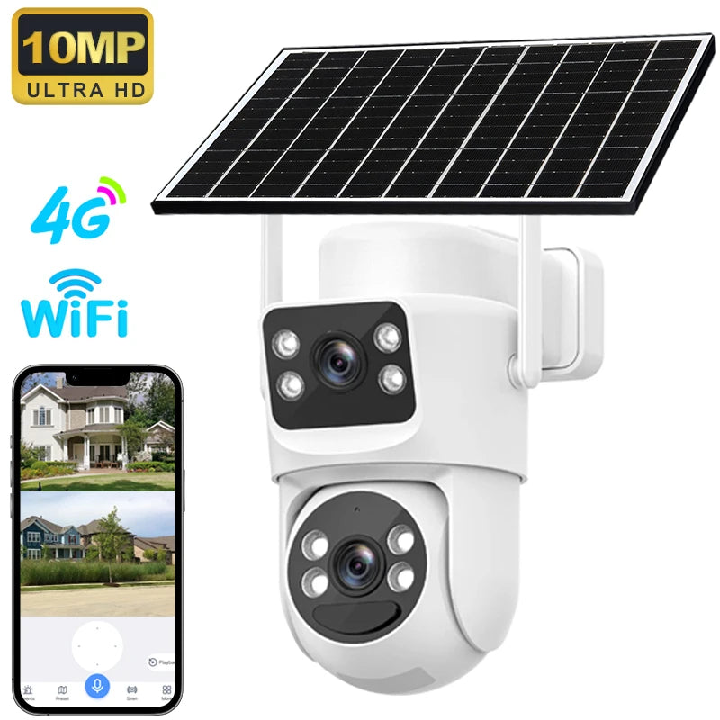 Dual-lens outdoor wireless wifi solar cctv camera 4g sim card ptz 5K UHD home surveillance night vision security camera system