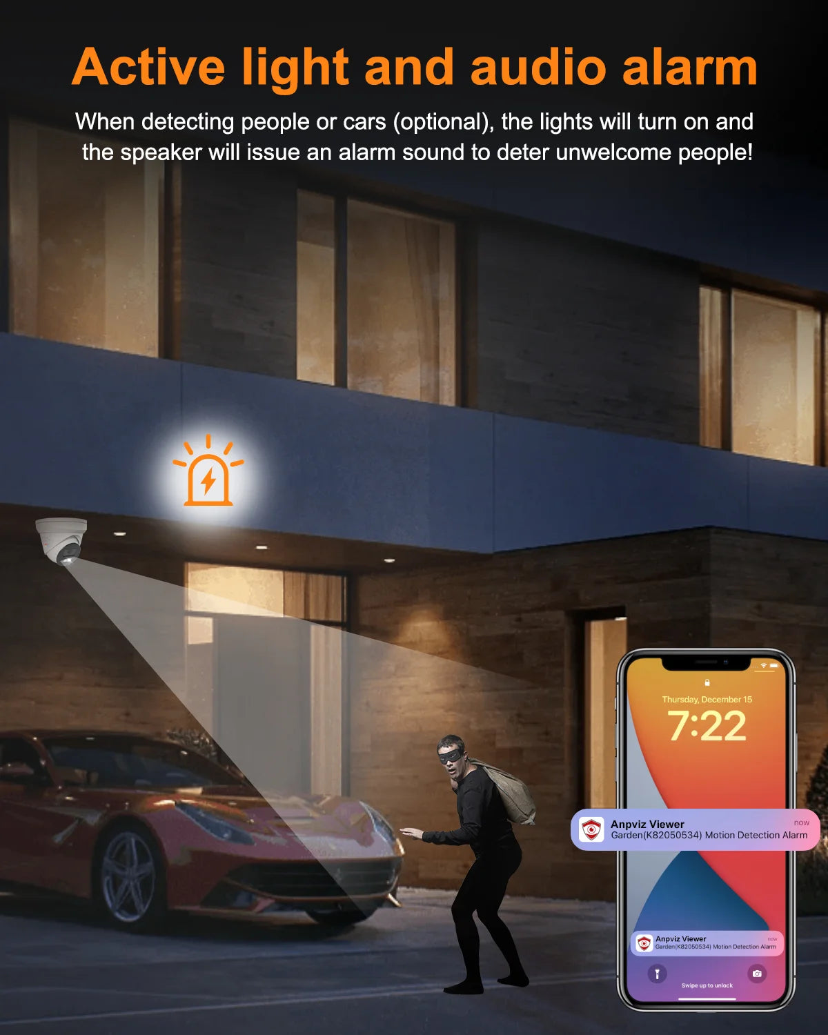 Anpviz 4K Turret IP Security Camera US Stock  Active Deterrence Two-Way Audio 100ft Full Color Night Vision IP67 Metal Outdoor