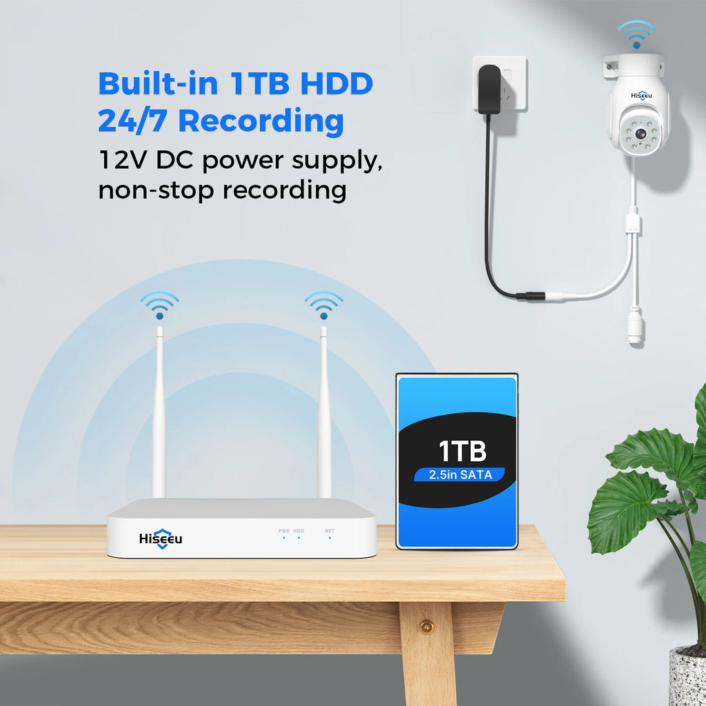 Hiseeu Home Security Camera System Wireless 5MP Nvr Kit P2p Video PTZ Speed Dome Surveillance CCTV Camera System Wifi Kit
