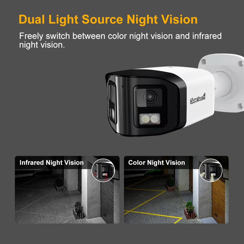 JideTech 8MP 4K Resolution Binocular Stitching CCTV Security Camera Dual Light Sourse Night Vision Max Support 512GB TF Card