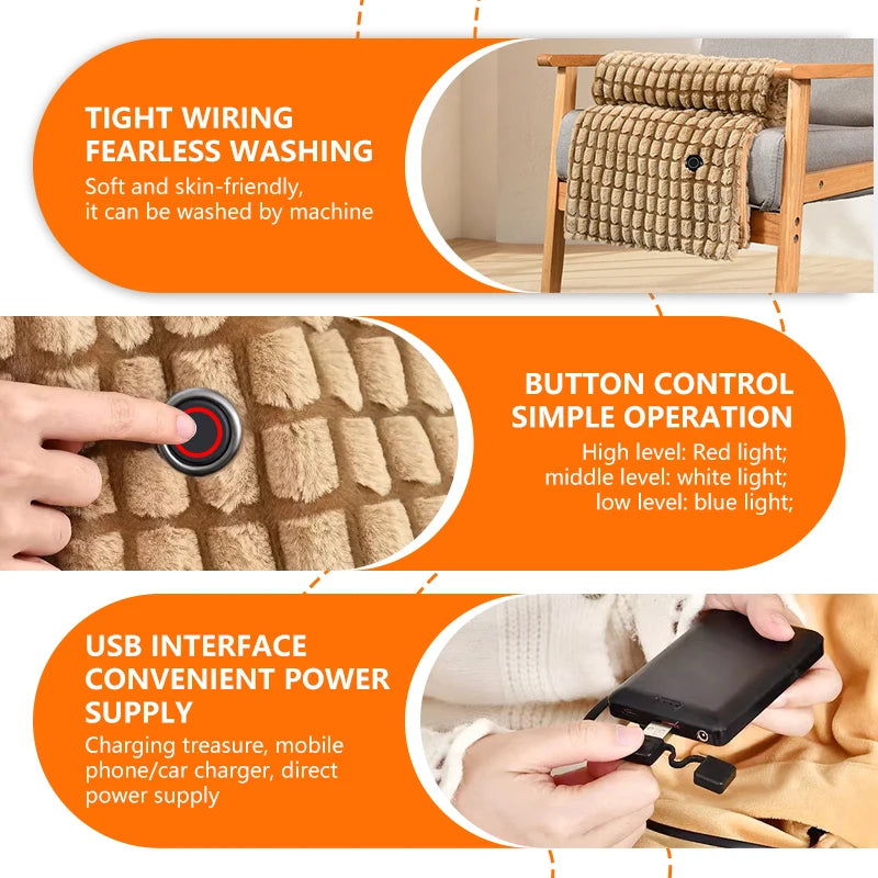 Plush USB Heated Blanket Shawl – 8-Zone Wearable Electric Throw for Home & Office