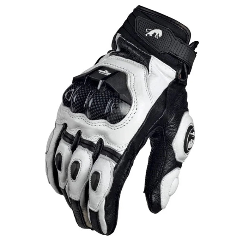 Genuine Leather Motorcycle Racing Gloves – Black & White Road Riding Gloves