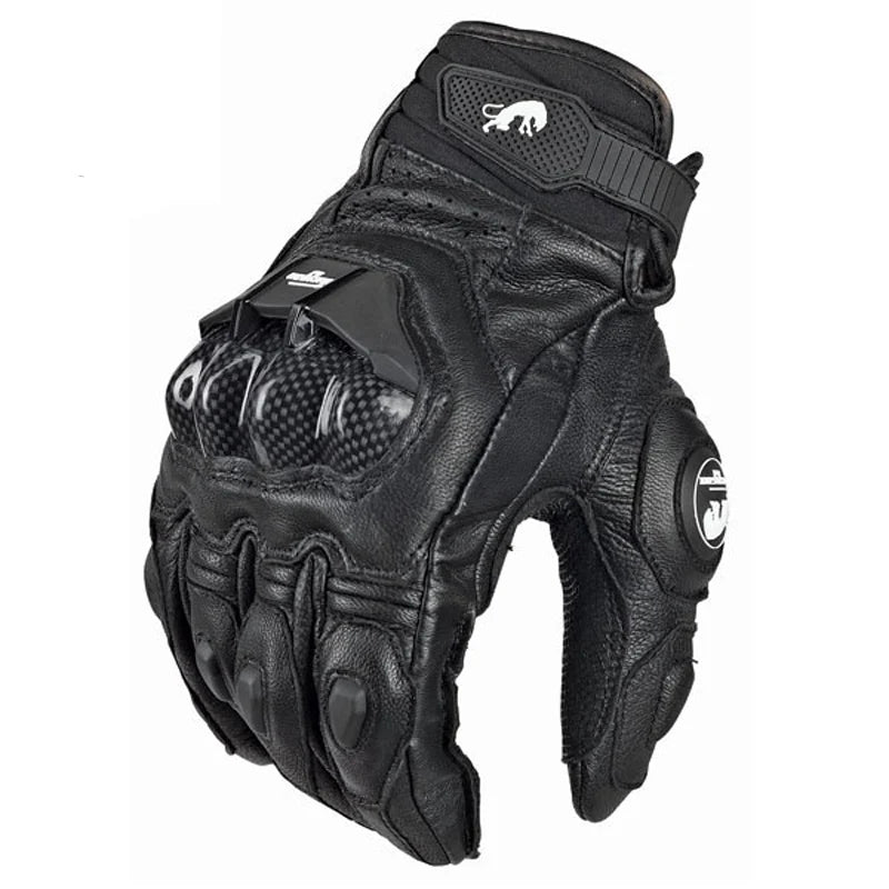 Genuine Leather Motorcycle Racing Gloves – Black & White Road Riding Gloves