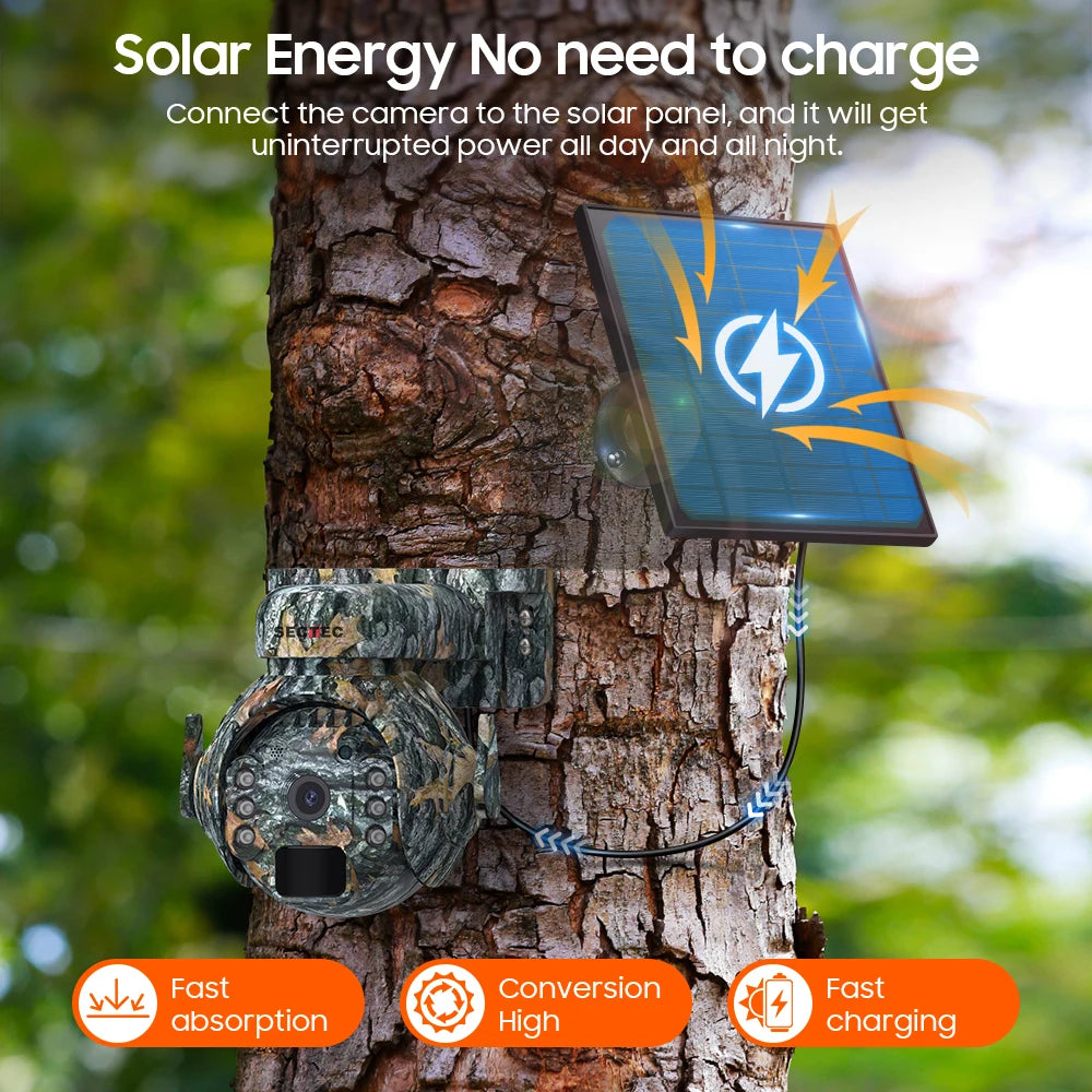 SECTEC 2026 Outdoor Camouflage Shoot Hunting Network Camera Trail 3MP 4G Solar Battery PTZ Mini Two Way Audio Security Camera