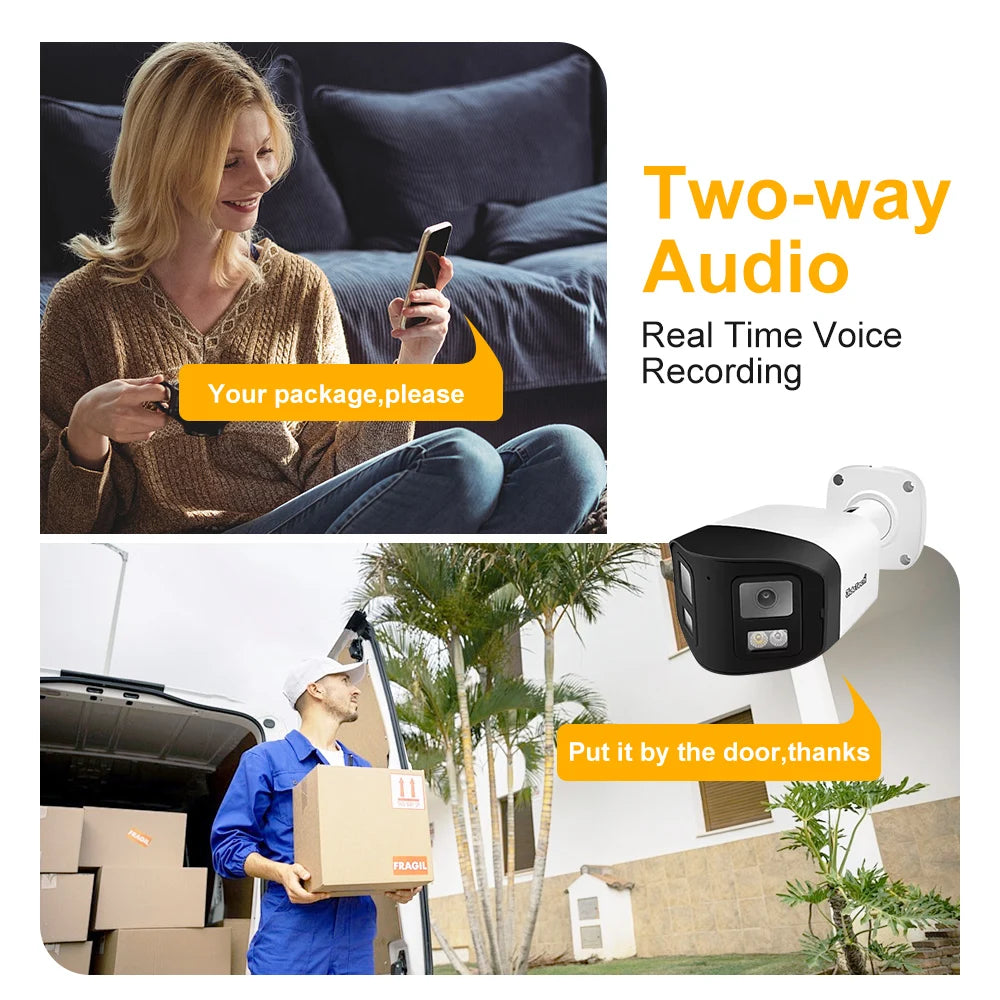 JideTech 8MP 4K Resolution Binocular Stitching CCTV Security Camera Dual Light Sourse Night Vision Max Support 512GB TF Card