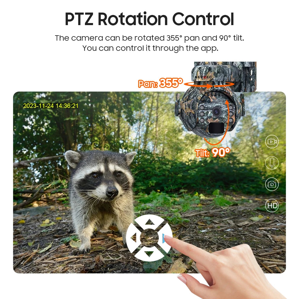 SECTEC 2026 Outdoor Camouflage Shoot Hunting Network Camera Trail 3MP 4G Solar Battery PTZ Mini Two Way Audio Security Camera