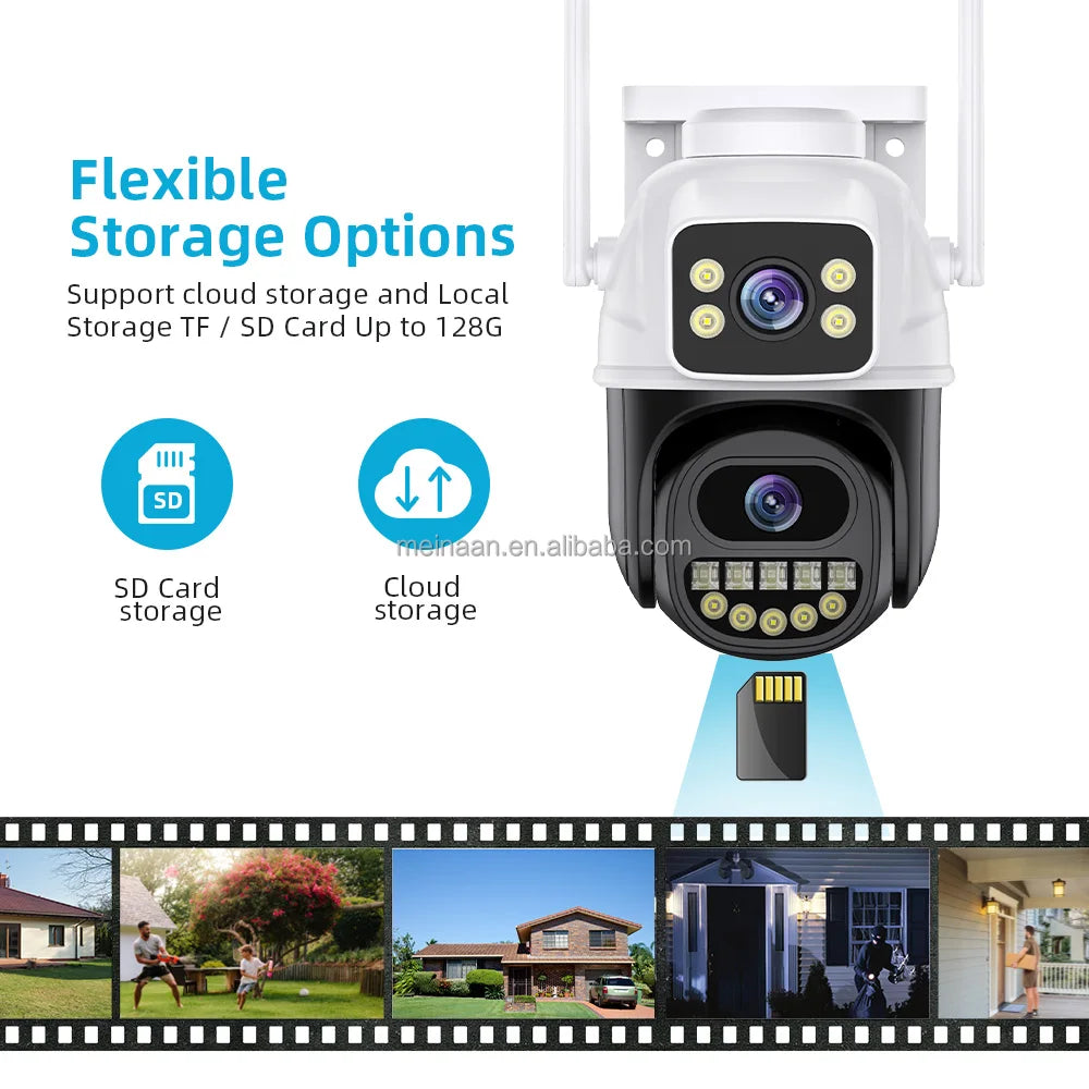 In Stock 8MP 4K Outdoor Video Wireless WiFi Network IP PTZ Camera ICSee APP Dual Lens CCTV WiFi Home Security Camera