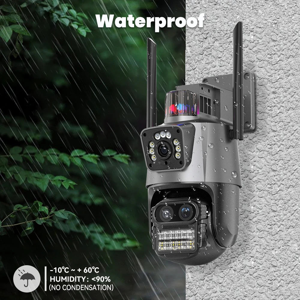 OEM ICSee Wireless WiFi CCTV PTZ IP Security Camera with 3 Lenses 2 Screens and 8X Hybrid Zoom for Home Outdoor Monitor