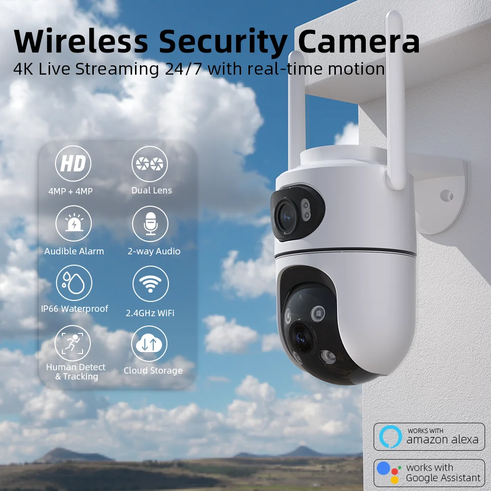 Wholesale Dual Lens 6MP CMOS Smart Outdoor WiFi Security Camera 360 Two Way Audio Night Vision IP66 Waterproof H.265 PTZ