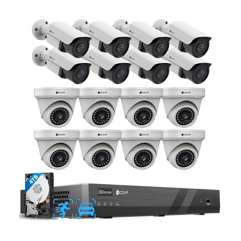 4K 16 Channel PoE Security Camera System 8 Dome/Bullet 8MP IP67 4TB HDD Night Vision Audio Business Surveillance System