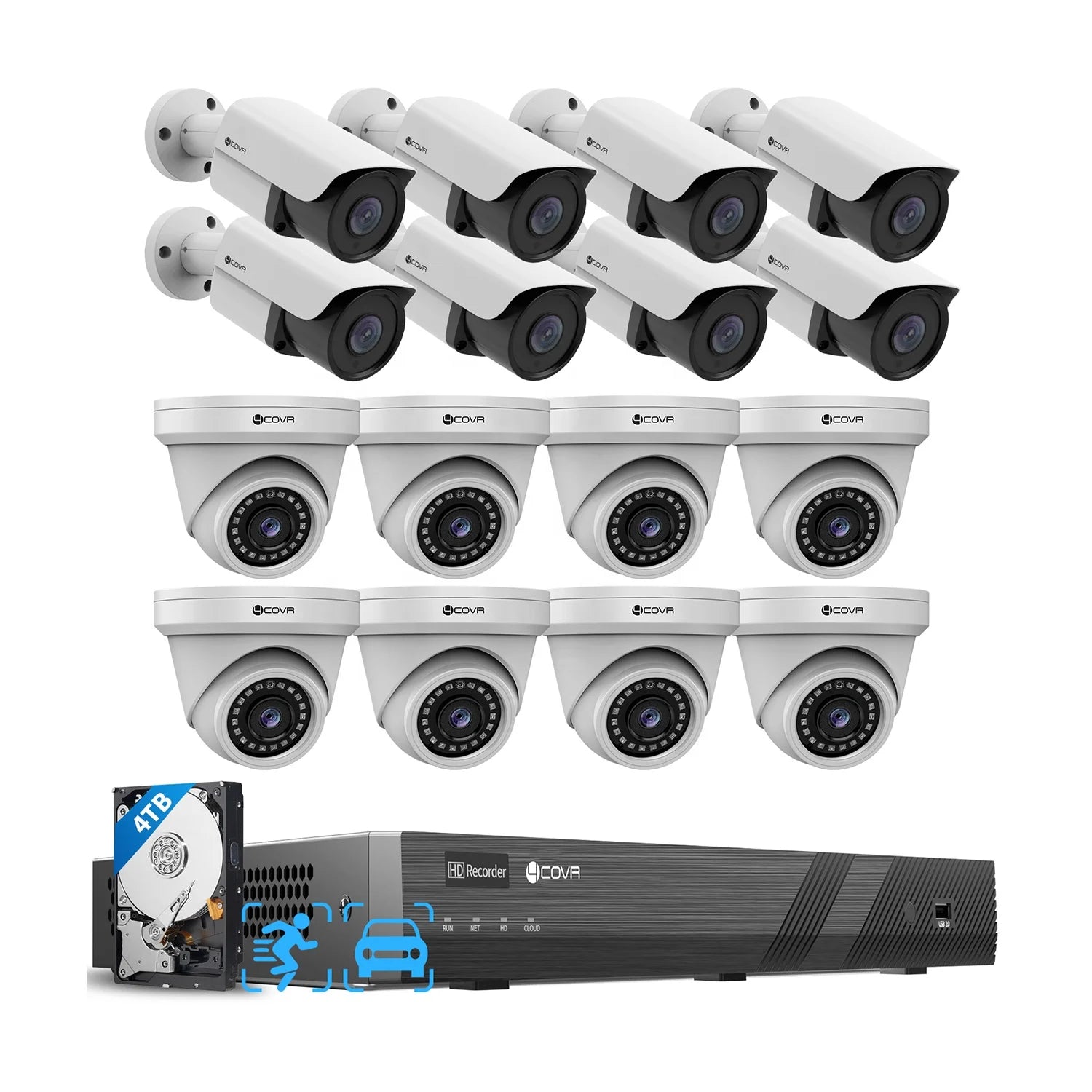 4K 16 Channel PoE Security Camera System 8 Dome/Bullet 8MP IP67 4TB HDD Night Vision Audio Business Surveillance System