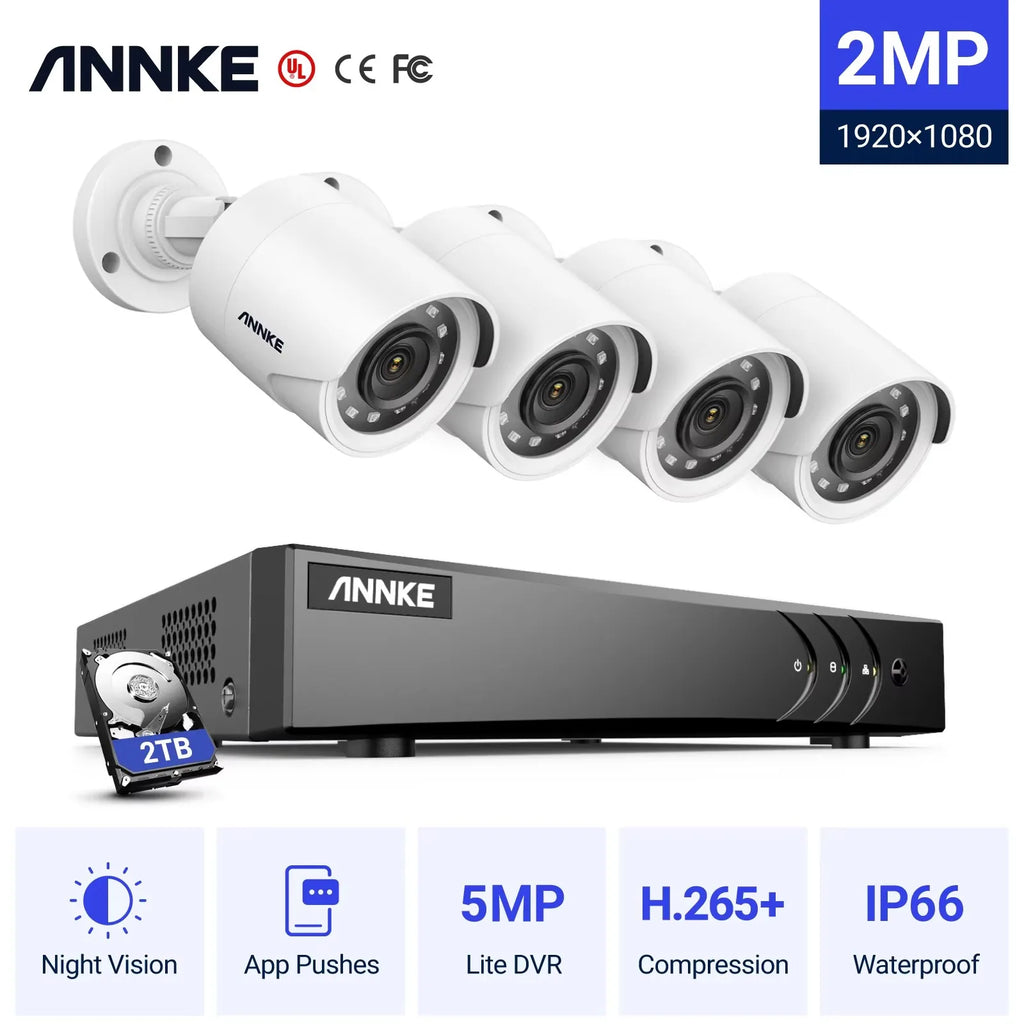 ANNKE DVR Set 4pcs 2mp Surveillance PoE IP Security Camera Smart Detection Microphone SD Card Slot Network Camera