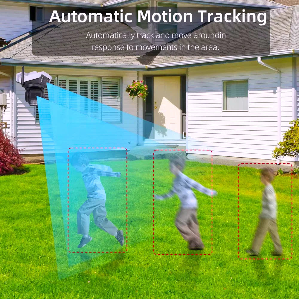 Outdoor 6MP Dual Lens WIFI Security Camera Two Way Audio AI Auto Tracking Waterproof Color Night Vision Wireless PTZ Wide Angle