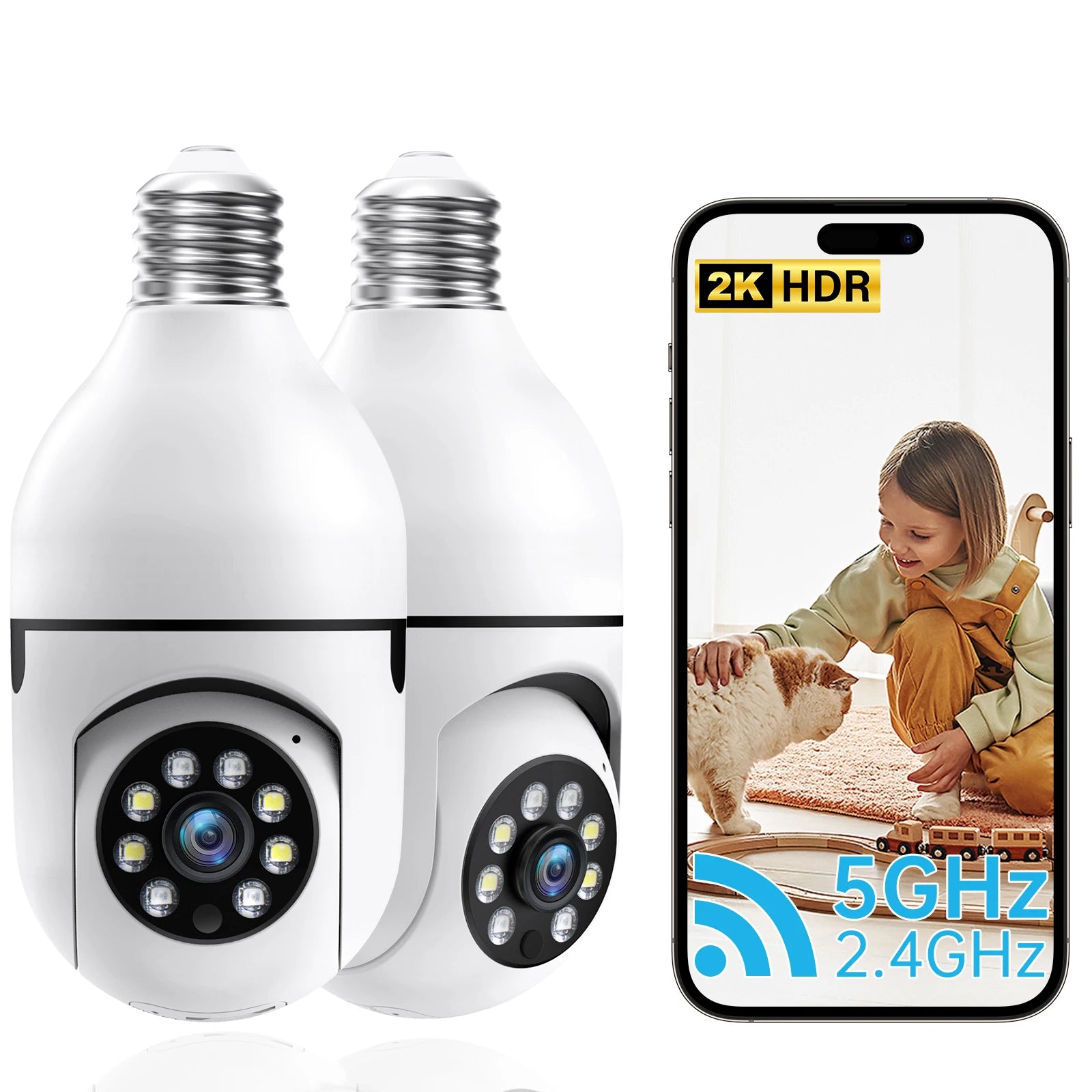 WESECUU WiFi Indoor E27 Network Security Camera 2K Light Bulb Colorful Smart Home  Full HD IP Camera 2pcs Set Camera
