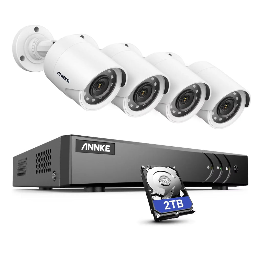 ANNKE DVR Set 4pcs 2mp Surveillance PoE IP Security Camera Smart Detection Microphone SD Card Slot Network Camera