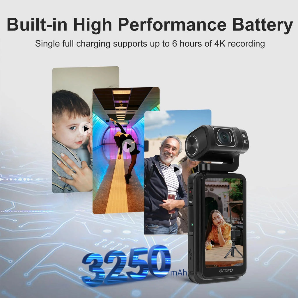 ORDRO M3 5K Video Camcorder 48MP UHD 4K/60fps Handheld Digital YouTube Vlogs Camera 3.5'' Rotatable IPS Screen 3250mAh Battery