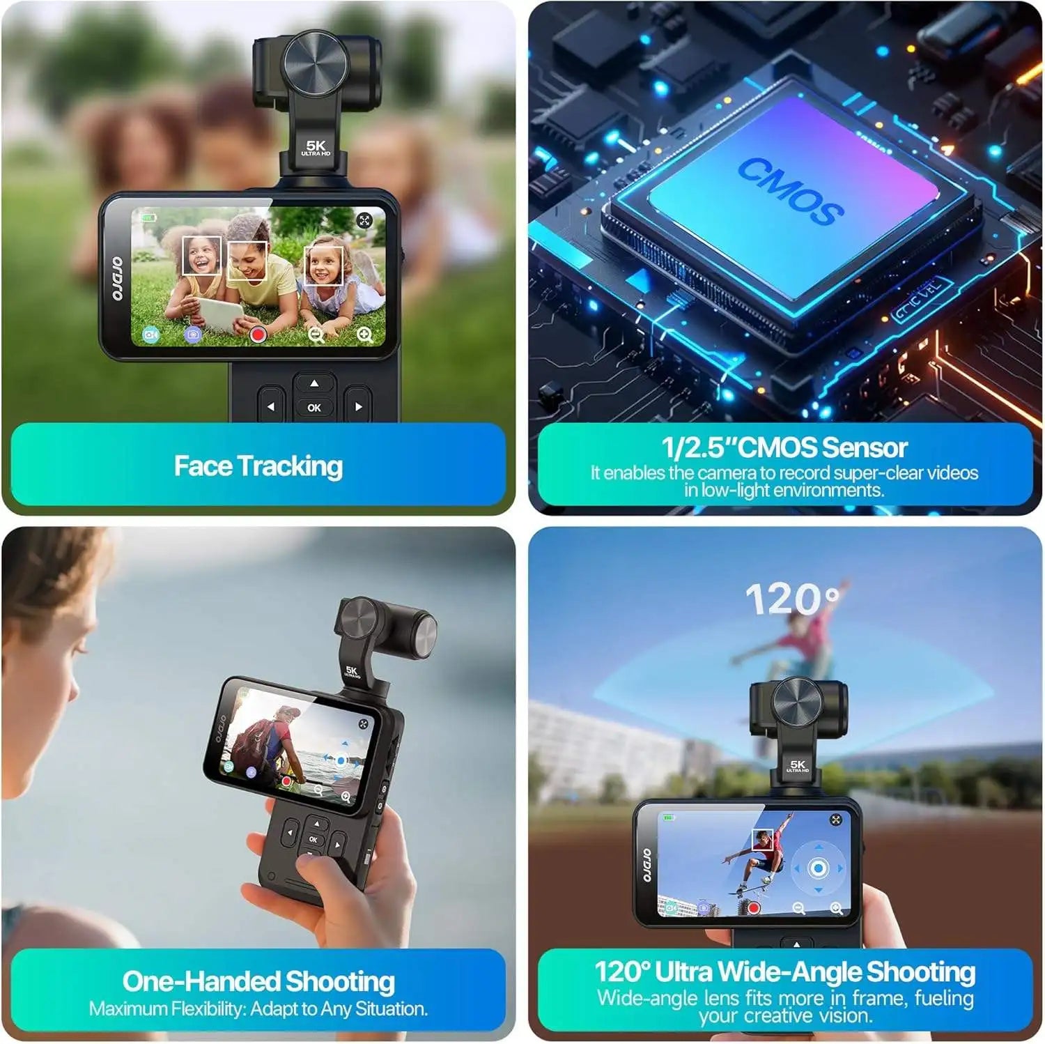 ORDRO M5 5K Vlogging Camera 3-Axis Stabilization 3.5'' Rotatable IPS Touchscreen 48MP 1/2.5'' CMOS 4K/60FPS Video IR
