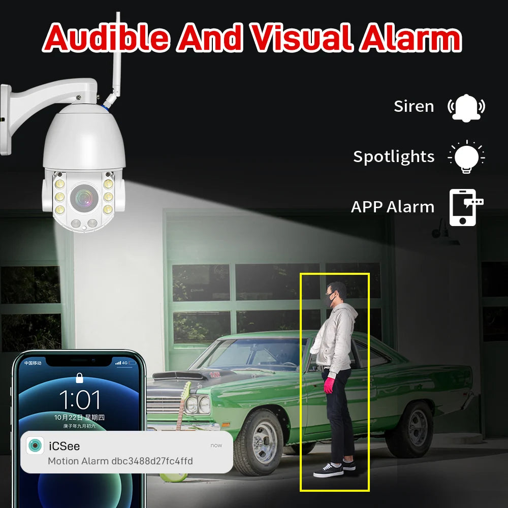 Wistino 8MP UHD 50x Zoom Security Camera Smart Alarm Motion Detection Icsee 4g Camera