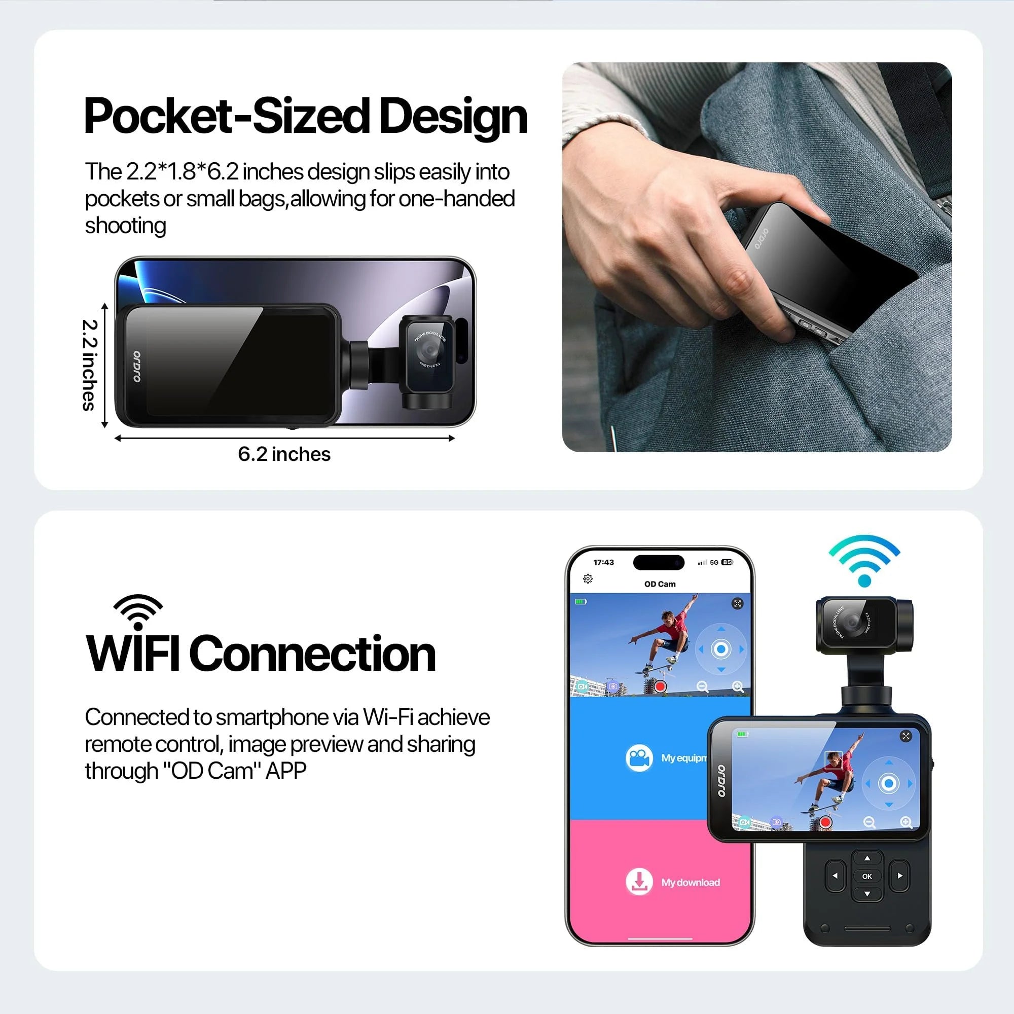 ORDRO M5 5K Vlogging Camera 3-Axis Stabilization 3.5'' Rotatable IPS Touchscreen 48MP 1/2.5'' CMOS 4K/60FPS Video IR