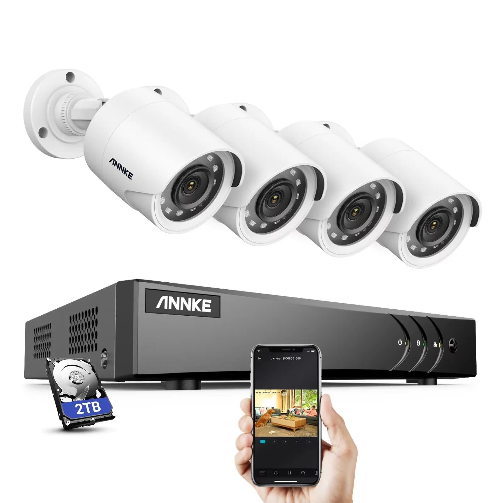 ANNKE DVR Set 4pcs 2mp Surveillance PoE IP Security Camera Smart Detection Microphone SD Card Slot Network Camera
