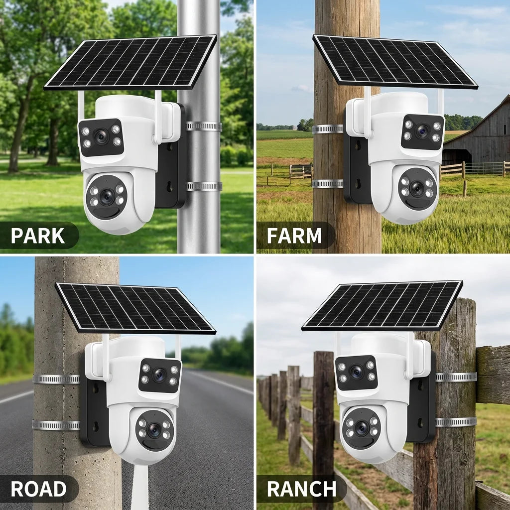 Dual-lens outdoor wireless wifi solar cctv camera 4g sim card ptz 5K UHD home surveillance night vision security camera system