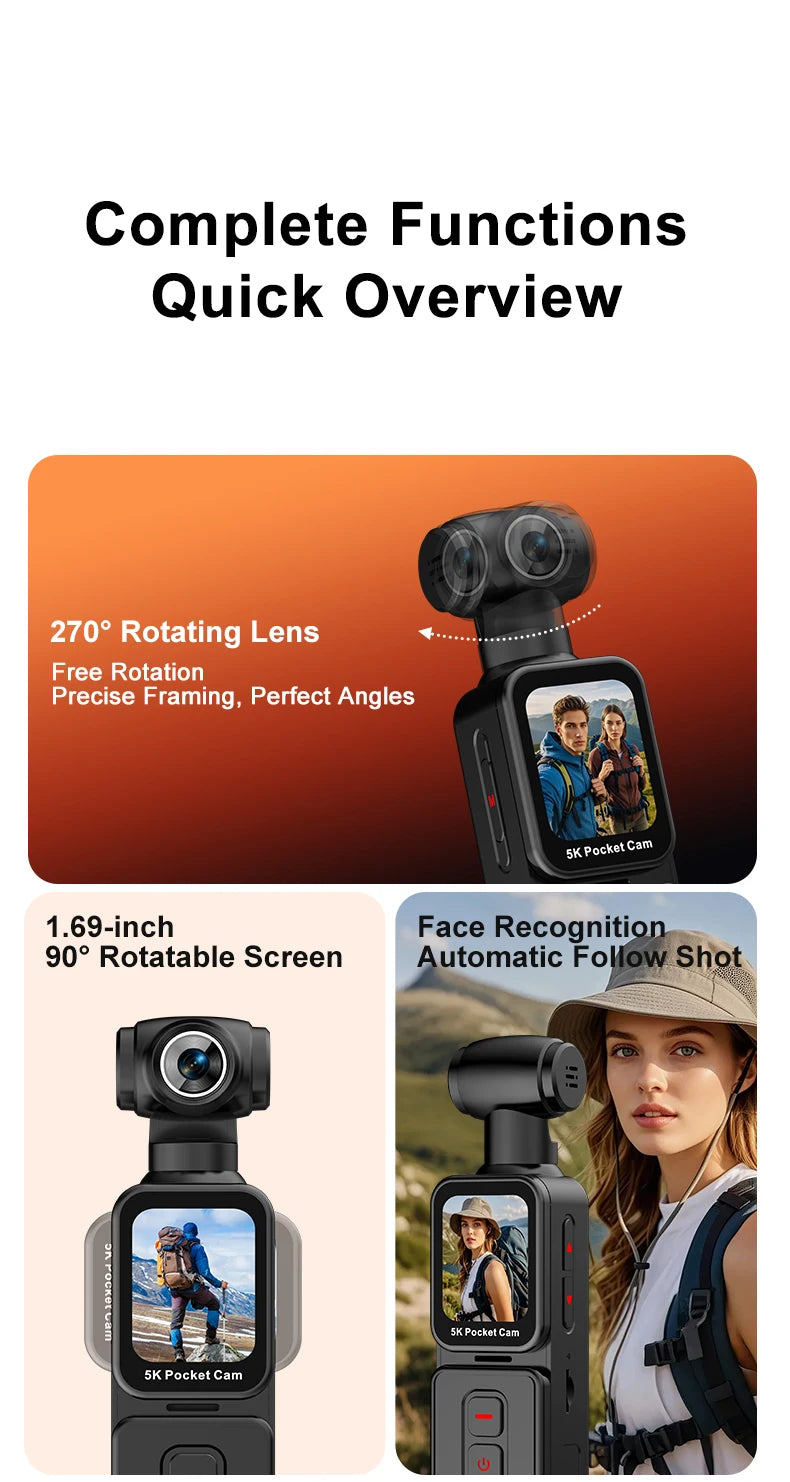 New 24MP 5K Ultra HD Thumb-Sized Action Digital Camera with WiFi 1080p HD CMOS Sensor MicroSD Storage