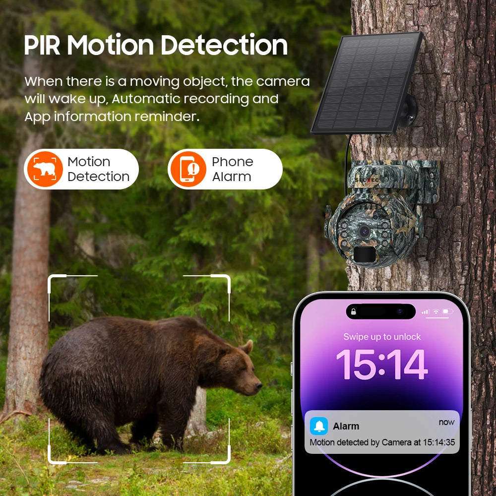 SECTEC 2026 Outdoor Camouflage Shoot Hunting Network Camera Trail 3MP 4G Solar Battery PTZ Mini Two Way Audio Security Camera