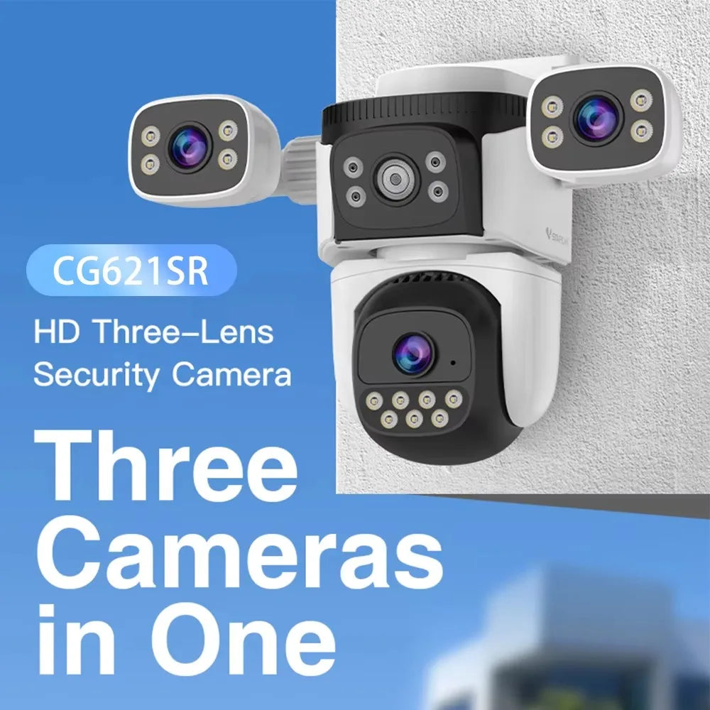 New Arrival 12MP Outdoor WiFi Security Camera 3 Lens 3 Screens Wireless WiFi Network IP66 Surveillance PTZ Night Vision SD Card