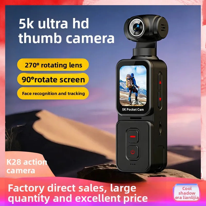 K28 5K Thumb Sized Pocket Action Camera Rotating Lens Face Recognition Follow Focus Tracking Handheld Design Outdoor Travel