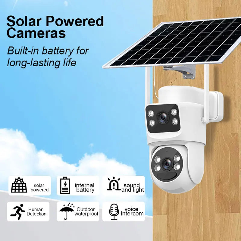 Dual-lens outdoor wireless wifi solar cctv camera 4g sim card ptz 5K UHD home surveillance night vision security camera system