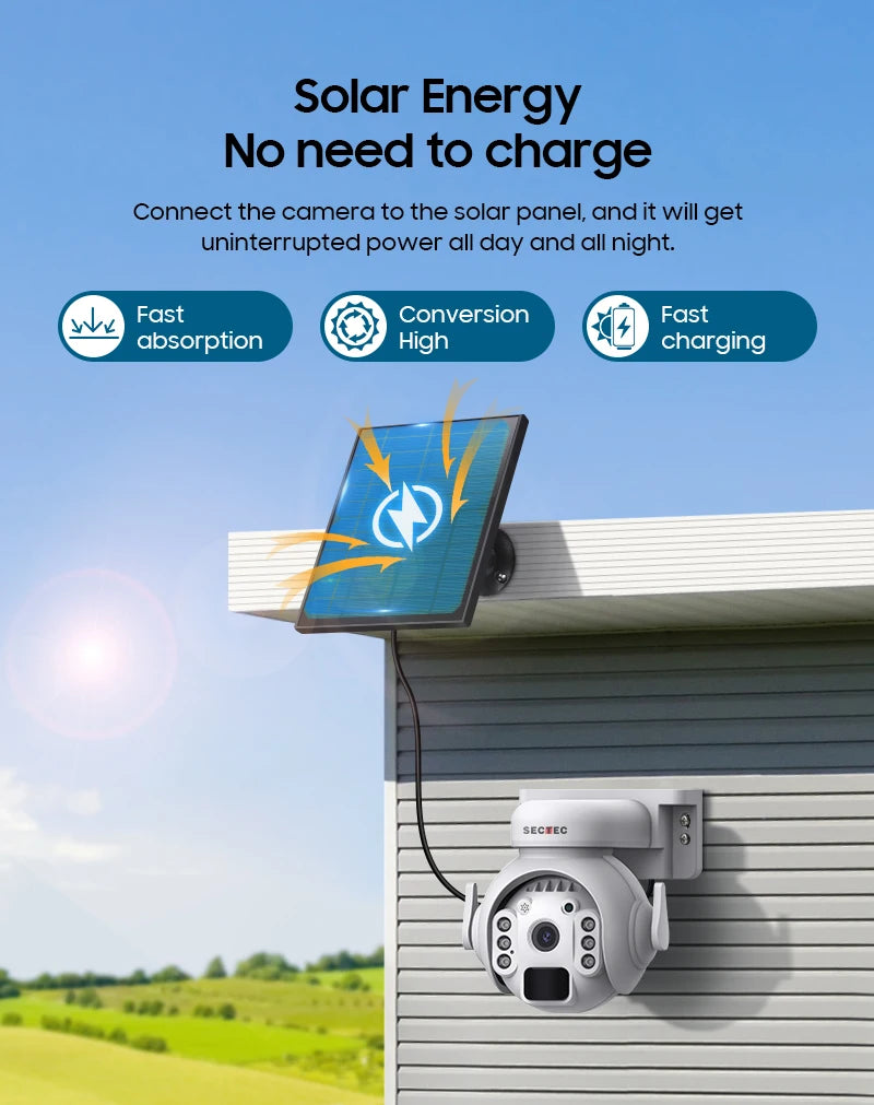 SECTEC Mini Solar Powered GSM 4G Sim Card IP66 Battery Security  IR PIR Battery IP Camera Wireless Wifi Solar Security Camera