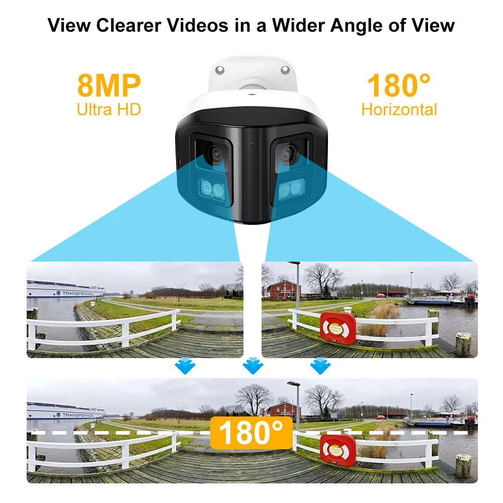 JideTech 8MP 4K Resolution Binocular Stitching CCTV Security Camera Dual Light Sourse Night Vision Max Support 512GB TF Card