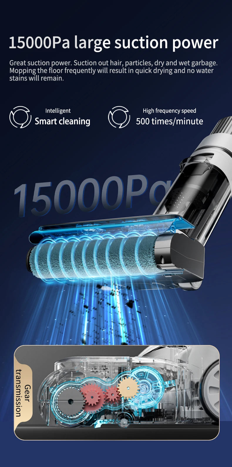 Portable 17000PA Electric Upright Wet And Dry Handheld Vacuums Cordless Self-Cleaning Vacuum Cleaner For Household Use