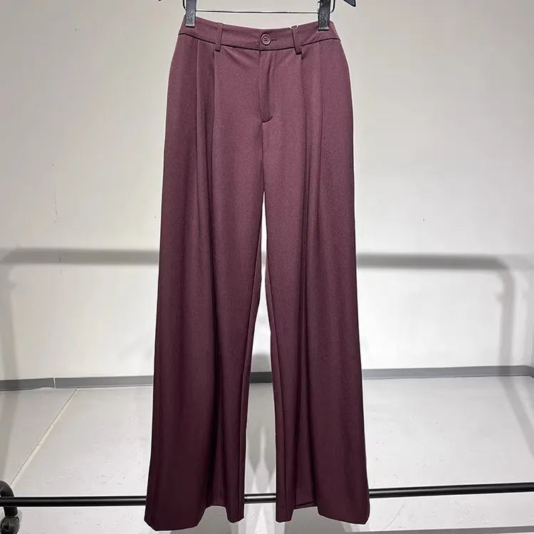 2026 Fall Winter Elegant Gray Suits Pants for Women Office Lady High Waist Wide Leg Fashion Trousers with Pockets Black Pant