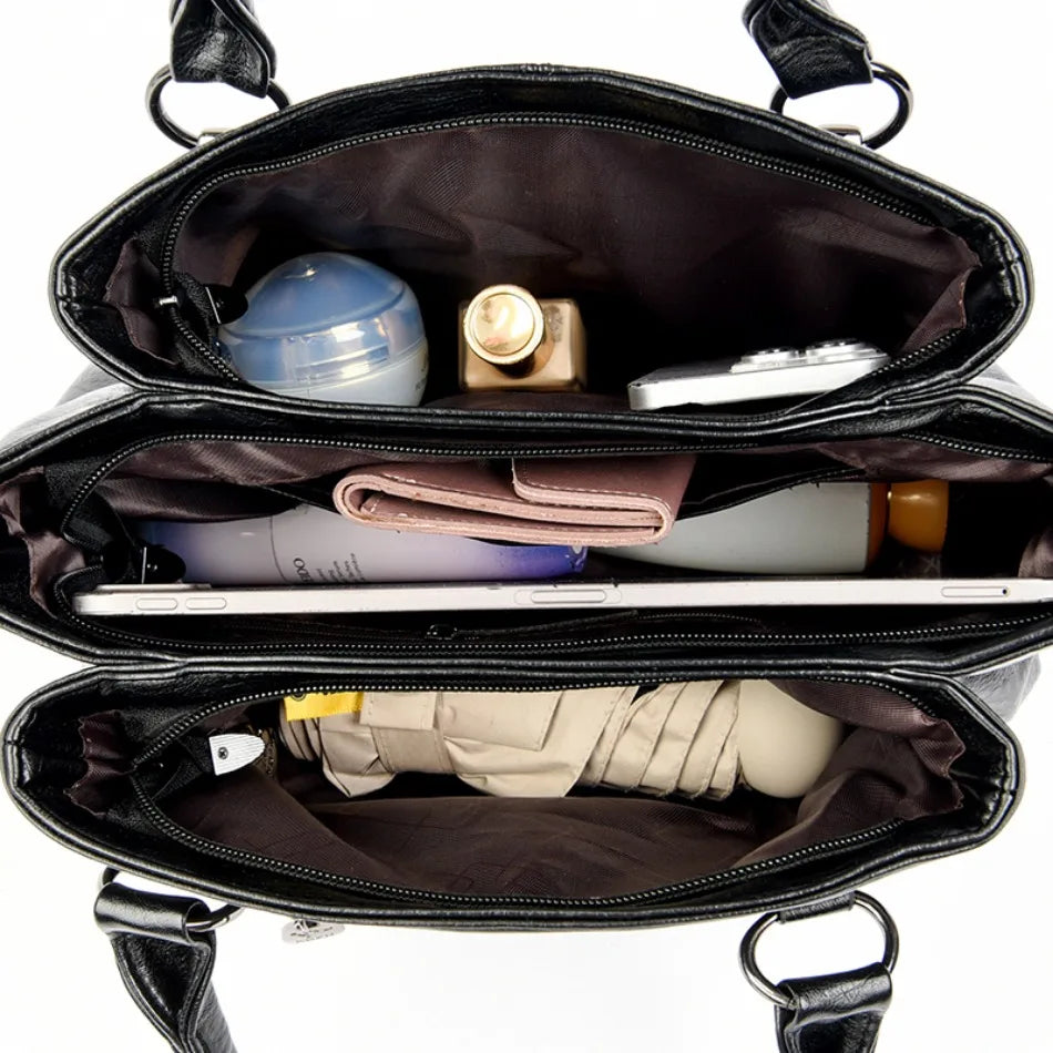 3-Layer Soft PU Leather Shoulder Crossbody Bag – Large Women's Handbag
