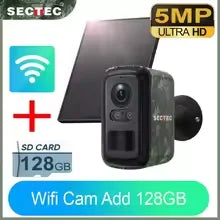 SECTEC 4G Solar Security Camera Outdoor 5MP Camouflage Wireless WiFi Battery Camera Color Night Vision PIR Human Detection IP66