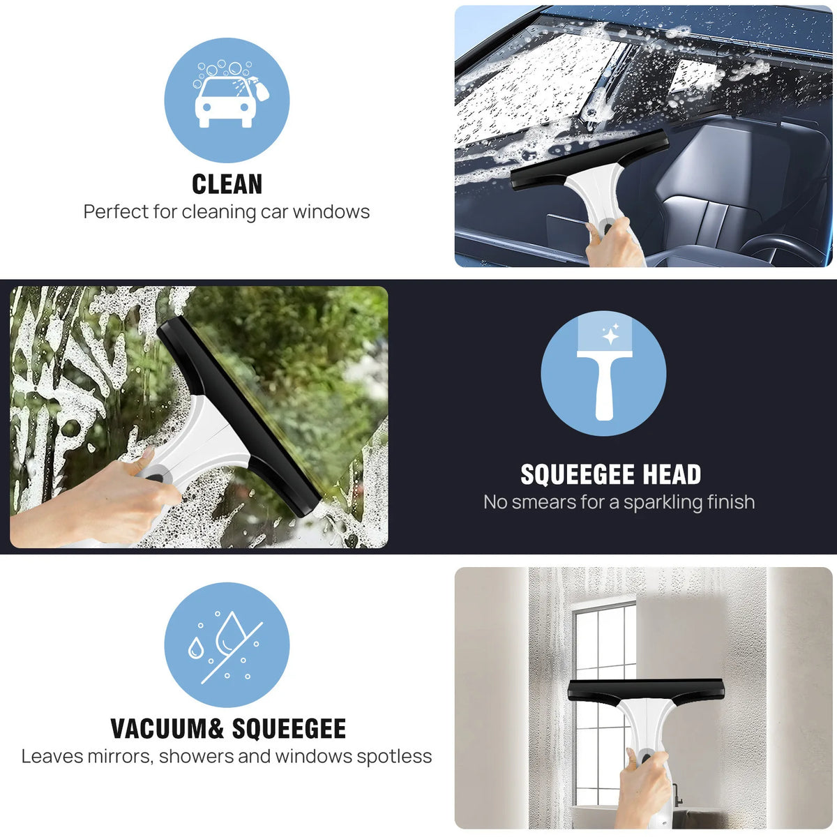 Cordless Window Vacuum Cleaner – 3-in-1 Spray, Clean & Suck Window Cleaner