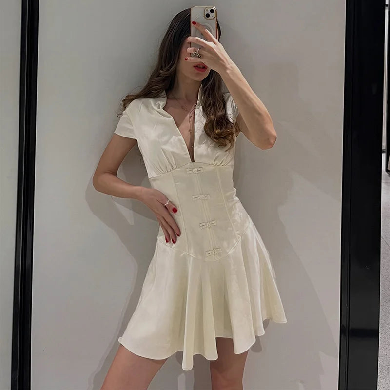 Casual Pleated Women's Dress Solid  Long Sleeve O-Neck Waist-Closed Lace-Up Dresses 2026 Chic Female Vacation Holiday Robe