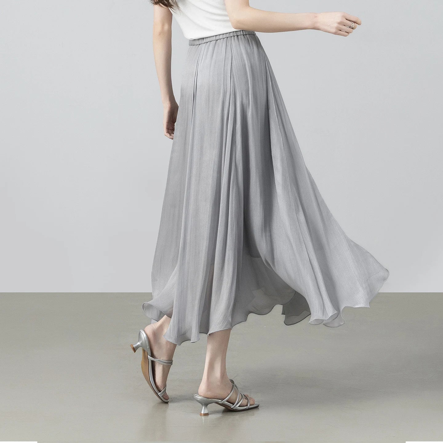 SENTUBILA Women's Summer Skirt 2026 Elegant Elastic Waist Sheen Flowy A Line Long Skirt for Woman Ladies Clothes 162QG4909